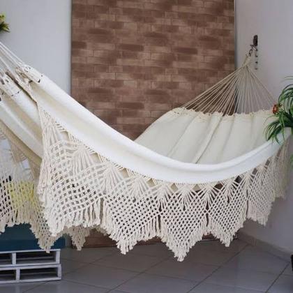 Imagem de rede de dormir descanso casal ostra bege/crua algodão luxo