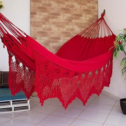 Imagem de rede de dormir descanso casal vermelho ostra algodão reforçada 4,20m