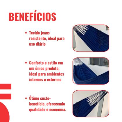 Imagem de Rede De Dormir Descanso Grande Casal Jeans Algodão
