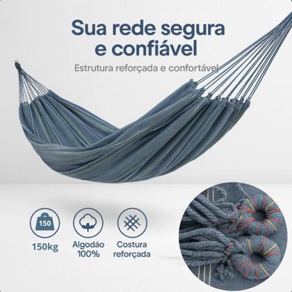 Imagem de Rede De Dormir Descanso Solteiro Cinza Algodão Listras 150kg Cinza