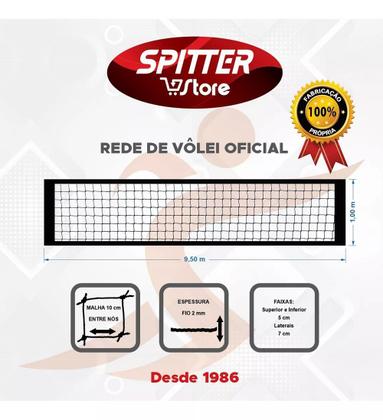 Imagem de Rede De Vôlei Spitter Oficial 4 Faixas Algodão Fio 2,0 PE - Ref 156