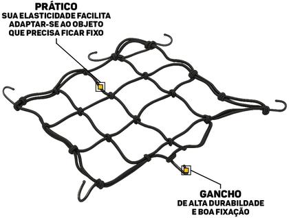Imagem de Rede Elástica Tipo Aranha Para Amarração Bagagem Porta-Malas Moto Capacete Com Ganchos 35x35 Hutz