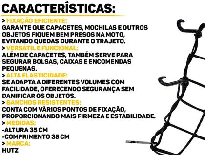 Imagem de Rede Elástica Tipo Aranha Para Amarração Bagagem Porta-Malas Moto Capacete Com Ganchos 35x35 Hutz