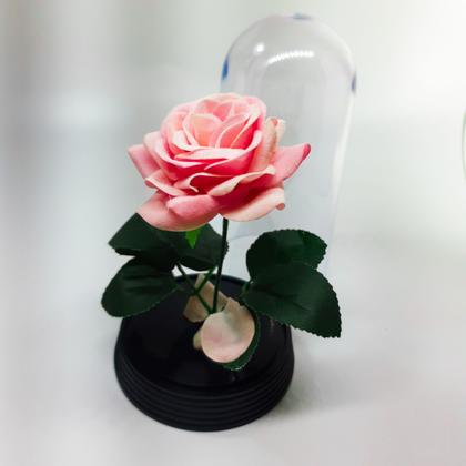 Imagem de Redoma Cúpula A Rosa Encantada A Bela E A Fera / Pequeno Príncipe Base Preta com Rosa Salmão