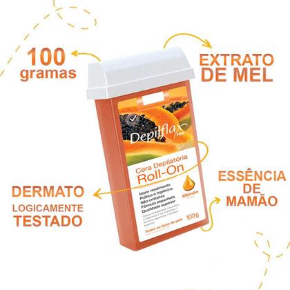 Imagem de Refil Cera para Depilação Roll On Quente Mamão Depilatória 100g Depilflax