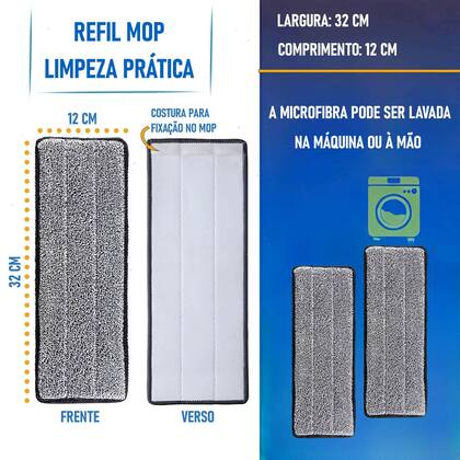 Imagem de Refil de Microfibra para Mop Flat giratório  Kit 4 Unidades 32cm Não Arranha o Piso Alta Absorção