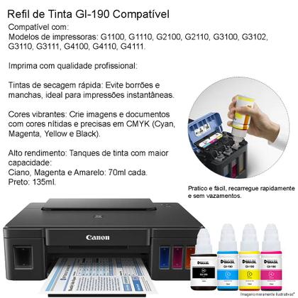 Imagem de Refil de tinta GI190 Preto compatível canon G1100, G1110, G2100, G2110, G3100, G3102, G3110, G3111, G4100, G4110, G4111