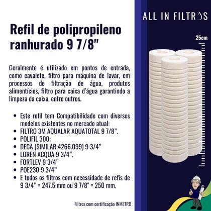 Imagem de Refil filtro caixa d'água, cavalete, maquina de lavar, polipropileno ranhurado de  9 3/4" e 9 7/8" classe D