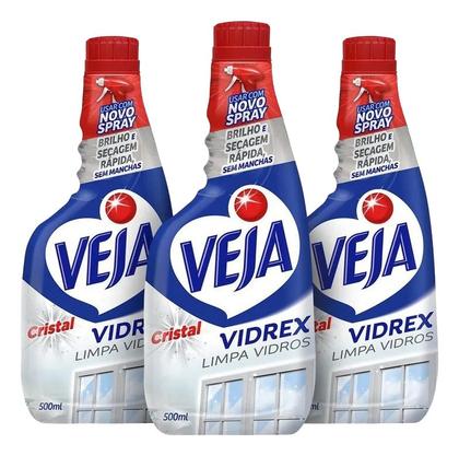 Imagem de Refil Veja Vidrex Cristal 500ml Limpa-vidros Vidro Kit Com 3