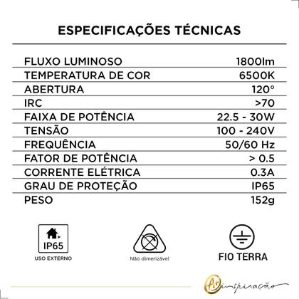 Imagem de Refletor De LED 6500K Holofote 30W Bivolt IP65 Externa Para Garagem Muro