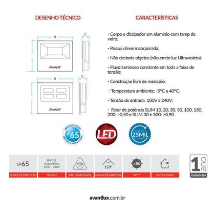 Imagem de Refletor de LED Slim 50 6500K Bivolt Emissão de Luz Branca Avant