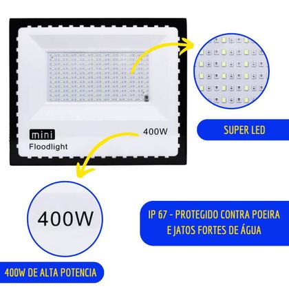 Imagem de Refletor Fio 400W Eletrico Holofote Potente Luz Led Iluminação Branco Frio