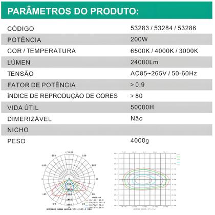 Imagem de Refletor Industrial Luminária Led Holofote 6000K IP66 200W