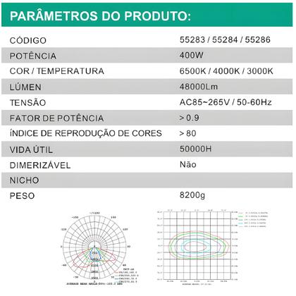 Imagem de Refletor Industrial Luminária Led Holofote 6000K IP66 400W