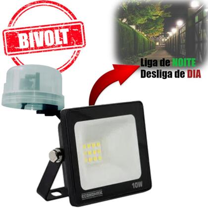 Imagem de Refletor LED 10W com sensor fotocelula 100W Kit de refletor com rele fotovoltaico bivolt Kit casa inteligente automação