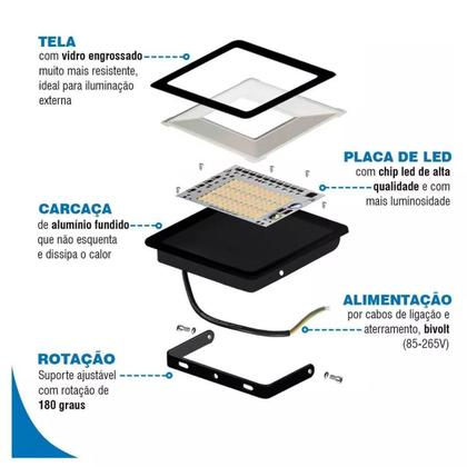 Refletor Led 200W Holofote Luminário Compacto Novo Premium - Black Watch Imagem de Refletor Led 200W Holofote Luminário Compacto Novo Premium