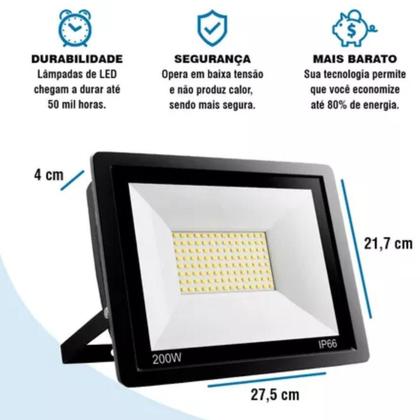 Refletor Led 200W Holofote Luminário Compacto Novo Premium - Black Watch Imagem de Refletor Led 200W Holofote Luminário Compacto Novo Premium