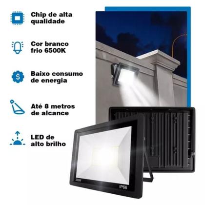 Refletor Led 200W Holofote Luminário Compacto Novo Premium - Black Watch Imagem de Refletor Led 200W Holofote Luminário Compacto Novo Premium