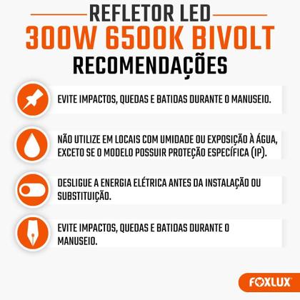 Imagem de Refletor LED 300W Foxlux 6500K Branco Frio IP65 Bivolt Kit com 2