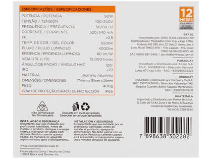 Imagem de Refletor Led Holofote 50W 6500K Branco Frio IP65 Black+Decker