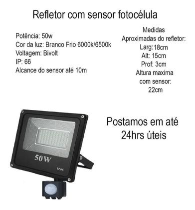 Imagem de Refletor Led Holofote 50W Com Sensor Presença E Fotocélula