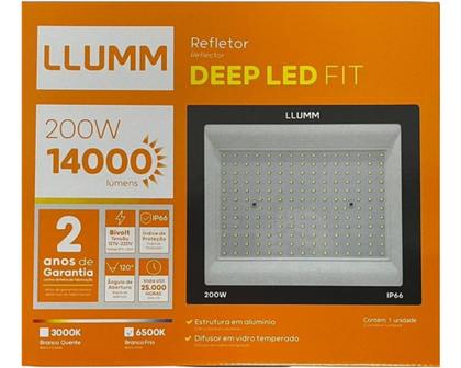 Imagem de Refletor Led Holofote Prova D'água 200w Deep Led Fit 6500k Luz Branco Frio Bivolt Llum Bronzearte