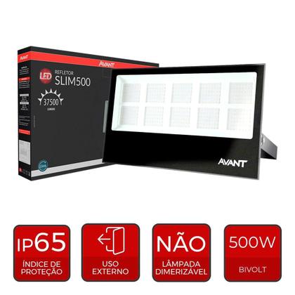 Imagem de Refletor Led Slim 500w 6500k Branco Frio 110v/220v Ip65 a prova d'água Preto Cod: 259901374 Avant