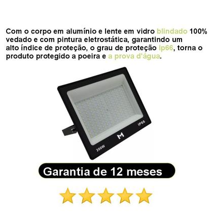 Imagem de Refletor LED SMD 200w Holofote Prova d'água Branco Frio 6500k Luz Branca Bivolt 110v 220v Blindado Alta Potência IP66