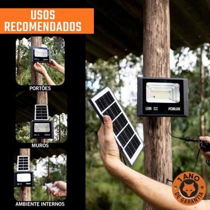 Imagem de Refletor LED Solar 50W Foxlux 6500K Branco Frio Painel Solar Controle Remoto