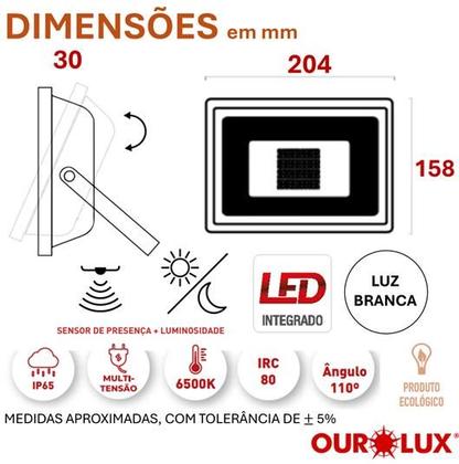 Imagem de Refletor Sensor de Presença 100W Luz Branca 6500K IP65
