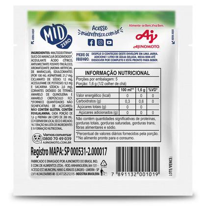 Imagem de Refresco Em Pó Mid Zero Sabor Maracujá 8G