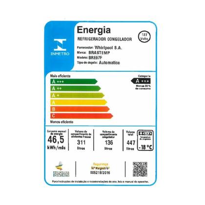 Imagem de Refrigerador 2 Portas Brastemp Frost Free BRE57 A+++  447 Litros, Inox