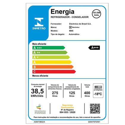 Imagem de Refrigerador Bottom Freezer Electrolux de 02 Portas Frost Free com 400 Litros Efficient Rapid Freeze Inox - IB6S