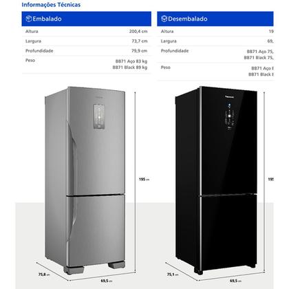 Imagem de Refrigerador Bottom Freezer Inverter Panasonic de 02 Portas Frost Free com 511 Litros Black Glass - NR-BB71GV7B