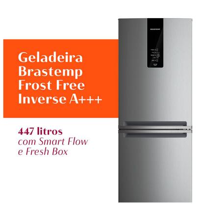 Imagem de Refrigerador Brastemp Inverse Frost Free A+++ 447 Litros Inox com Smart Flow e Fresh Box - BRE57FK