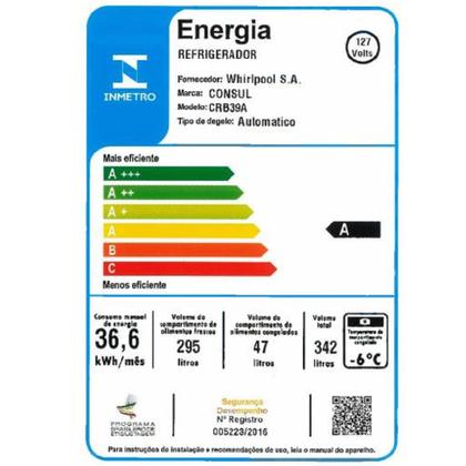 Refrigerador Consul Frost Free 342 litros Inox CRB39AK 127 volts Imagem de Refrigerador Consul Frost Free 342 litros Inox CRB39AK 127 volts