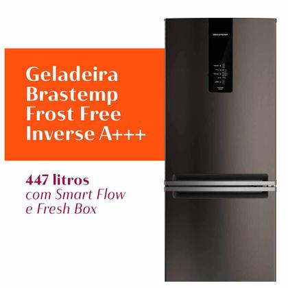 Imagem de Refrigerador de 02 Portas Brastemp Frost Free Inverse A+++ 447 Litros Black Inox com Smart Flow e Fresh Box - BRE57FE