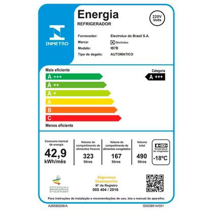 Imagem de Refrigerador de 02 Portas Electrolux Frost Free com 490 Litros Efficient com AutoSense Inverse Black Look - IB7B