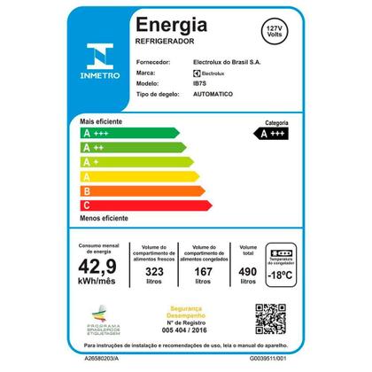 Imagem de Refrigerador de 02 Portas Electrolux Frost Free com 490 Litros Efficient com AutoSense Inverse Inox Look - IB7S