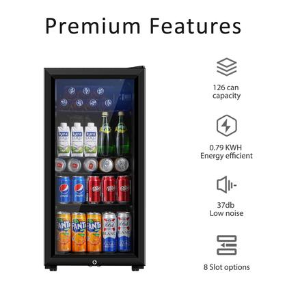 Imagem de Refrigerador de bebidas Saeoola 3,2 pés cúbicos com porta de vidro dupla