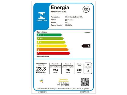 Imagem de Refrigerador Electrolux Degelo Prático 240 Litros Cycle Defrost Branco RE31 220V