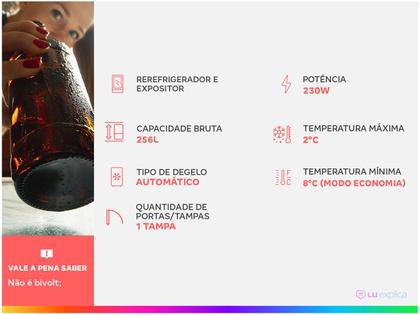 Imagem de Refrigerador Expositor Vertical Metalfrio 256 Litros com Porta de Vidro e Frost Free 220V - VB25RB