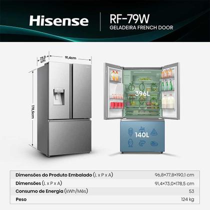 Imagem de Refrigerador French Door Hisense de 03 Portas Frost Free com 536 Litros Inox - RF-79W1AIQS