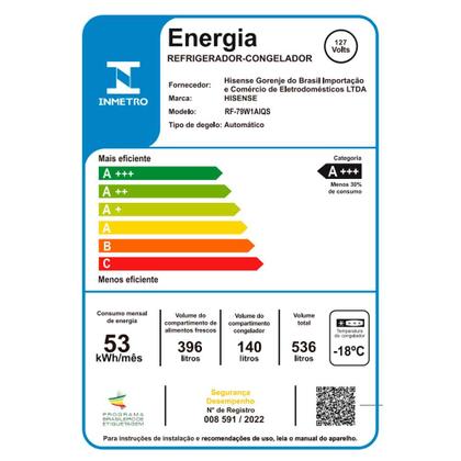 Imagem de Refrigerador French Door Hisense de 03 Portas Frost Free com 536 Litros Inox - RF-79W1AIQS