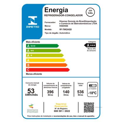 Imagem de Refrigerador French Door Hisense de 03 Portas Frost Free com 536 Litros Inox - RF-79W1AIQS