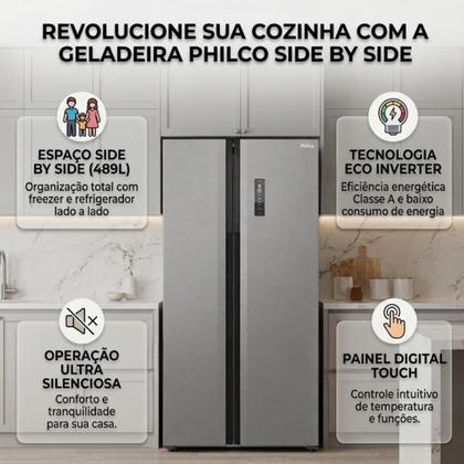 Imagem de Refrigerador geladeira digital prf5041 489l philco eco inverter side by side inox 127v