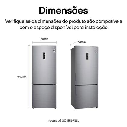 Imagem de Refrigerador Inverse LG de 02 Portas Frost Free com 451 Litros Platinum Inox - GCB569NLL
