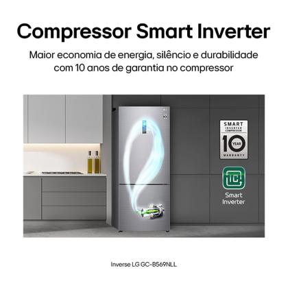 Imagem de Refrigerador Inverse LG de 02 Portas Frost Free com 451 Litros Platinum Inox - GCB569NLL