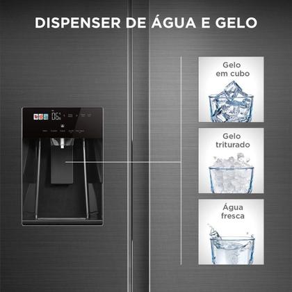 Imagem de Refrigerador Midea Side By Side 570L Dispenser De Agua E Gelo Inverter Inox - 127V (MDRS761MYD461)