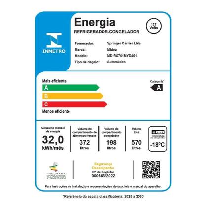 Imagem de Refrigerador Midea Side By Side 570L Dispenser De Agua E Gelo Inverter Inox - 127V (MDRS761MYD461)